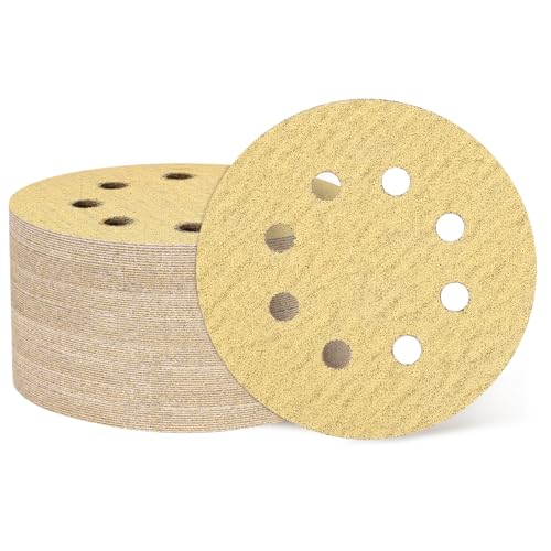 sourcing map Schleifscheiben, 125 mm, 8 Löcher, Körnung 80, Klett-Schleifpapier für Holzbearbeitung, Automobil, Metall, Gold, 1000 Stück von sourcing map