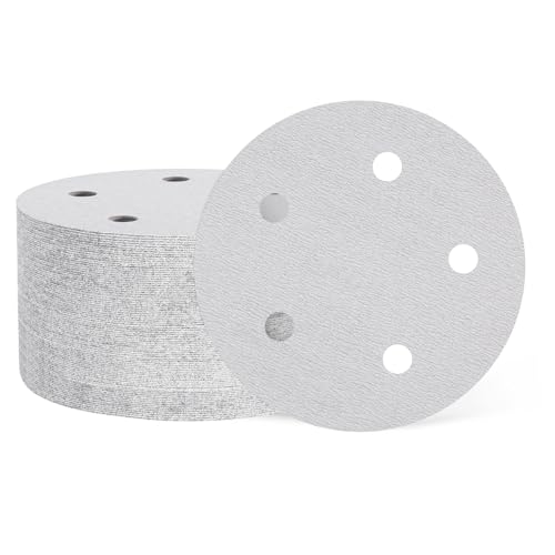 sourcing map Schleifscheiben, 50 Stück, 125 mm, 5 Löcher, Körnung 400, Klett-Schleifpapier, Exzenterschleifer-Pads für Holzbearbeitung, Automobil, Metallpolieren, Weiß von sourcing map