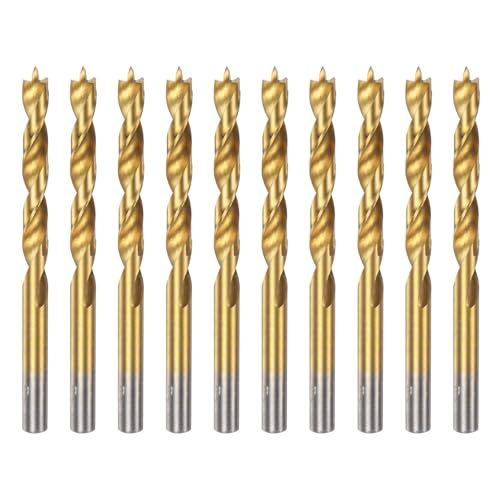 sourcing map Spiralbohrer HSS4241 mit geradem Rundschaft, metrischer Spiralbohrer für Tischler, Holzbearbeitung, Kunststoff, Gummi, goldfarben, 7,5 mm, 10 Stück von sourcing map
