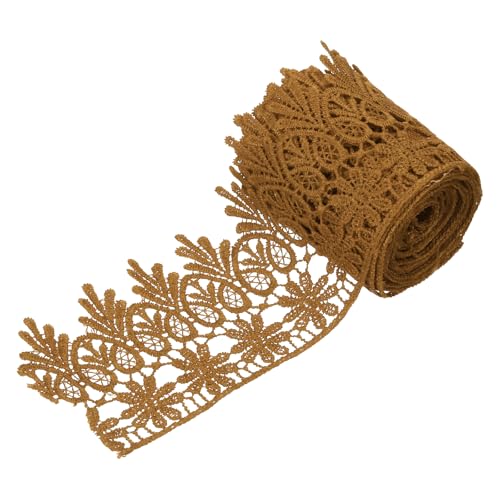sourcing map Spitzenband mit Blumenmuster, 7,6 cm breit, 2,7 m, hellbraun, bestickter Rand, Spitzenborte für Näharbeiten, Bastelarbeiten, Geschenkverpackungen, Hochzeitsdekoration von sourcing map