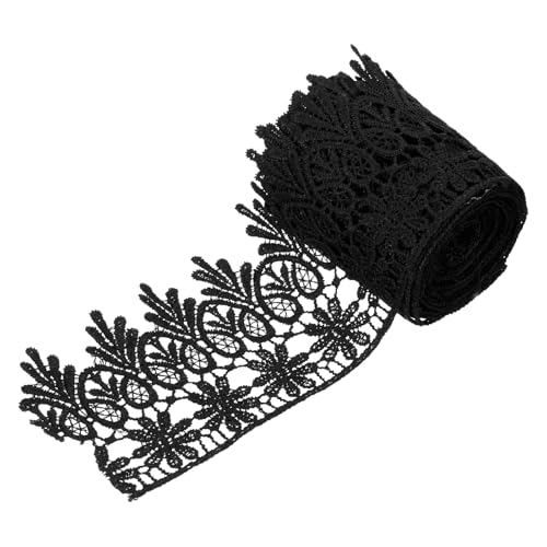 sourcing map Spitzenband mit Blumenmuster, 7,6 cm breit, 2,7 m, schwarz, bestickter Rand, Spitzenbordüre zum Nähen, Basteln, Geschenkverpackungen, Hochzeitsdekoration von sourcing map