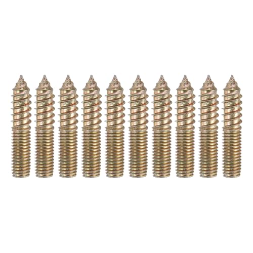 sourcing map Stockschrauben, M10 x 50, Karbonstahl, Doppelkopf, selbstschneidende Holzdübelschrauben für Holzverbindung, Möbelbeine, Farbe Zink, 10 Stück von sourcing map