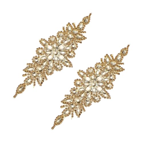 sourcing map Strass-Applikation, Gürtelzubehör, 3D-Stickerei, zum Aufbügeln, Verzierungen für Hochzeit, Braut, Schärpe, Kristall, Gürtel, Kleid, DIY, Nähen, Gold (23,9 x 8,9 cm), 2 Stück von sourcing map