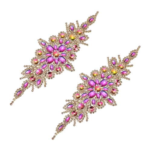 sourcing map Strass-Applikation, Gürtelzubehör, 3D-Stickerei, zum Aufbügeln, Verzierungen für Hochzeit, Brautschärpe, Kristallgürtel, DIY, Nähen, Gold/Violett (23,9 x 8,9 cm), 2 Stück von sourcing map