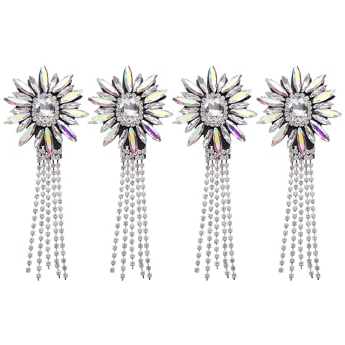 sourcing map Strass-Kristall-Applikation, 11 x 4 cm, Kristall-Fransen, Schulterklappe, Quaste, Kette, Nähapplikation für Partykleider, Kleidung, Schuhe, DIY, Handwerk, AB-Farbe, 4 Stück von sourcing map
