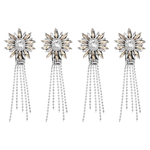 sourcing map Strass-Kristall-Applikation, 11 x 4 cm, Kristall-Fransen, Schulterklappe, Quaste, Kette, Nähapplikation für Partykleider, Kleidung, Schuhe, DIY, Handwerk, Champagner, 4 Stück von sourcing map