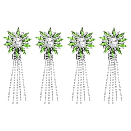 sourcing map Strass-Kristall-Applikation, 11 x 4 cm, Kristall-Fransen, Schulterklappe, Quaste, Kette, Nähapplikation für Partykleider, Kleidung, Schuhe, DIY, Handwerk, Grasgrün, 4 Stück von sourcing map