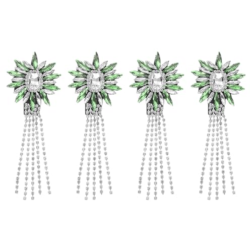 sourcing map Strass-Kristall-Applikation, 11 x 4 cm, Kristall-Fransen, Schulterklappe, Quaste, Kette, Nähapplikation für Partykleider, Kleidung, Schuhe, DIY, Handwerk, Grün, 4 Stück von sourcing map