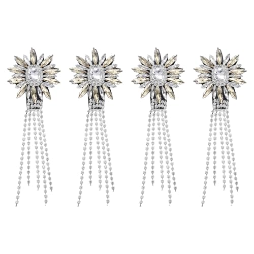 sourcing map Strass-Kristall-Applikation, 11 x 4 cm, Kristall-Fransen, Schulterklappe, Quaste, Kette, Nähapplikation für Partykleider, Kleidung, Schuhe, DIY, Handwerk, Hellbraun, 4 Stück von sourcing map