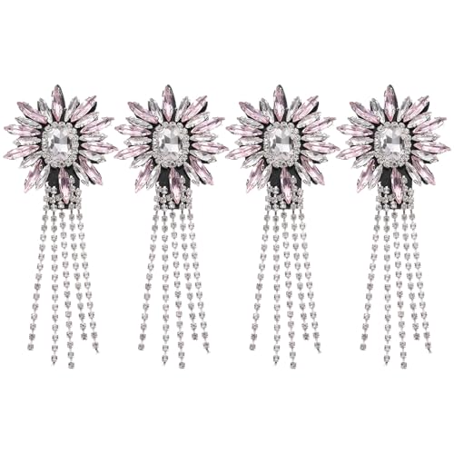 sourcing map Strass-Kristall-Applikation, 11 x 4 cm, Kristall-Fransen, Schulterklappe, Quaste, Kette, Nähapplikation für Partykleider, Kleidung, Schuhe, DIY, Handwerk, Rosa, 4 Stück von sourcing map