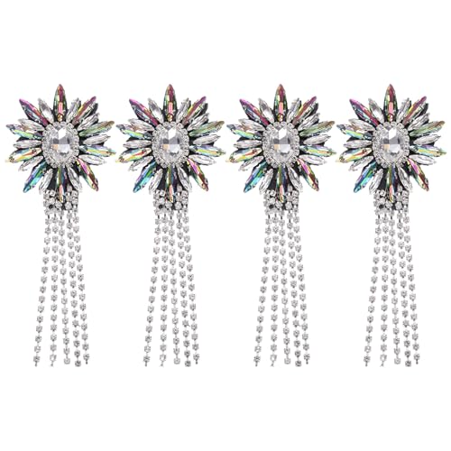 sourcing map Strass-Kristall-Applikation, 11 x 4 cm, Kristall-Fransen, Schulterklappe, Quaste, Kette, Nähapplikation für Partykleider, Kleidung, Schuhe, DIY, Handwerk, mehrfarbig, 4 Stück von sourcing map