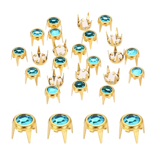 sourcing map Strass-Perlen, 6 mm, flache Unterseite, Strassstein-Nachfüller, Kristallkrallen-Perlen, Nagelkopf für Lederhandwerk, Dekoration, Kleidung, Schuhe, Gürtel, Goldblau, 100 Stück von sourcing map