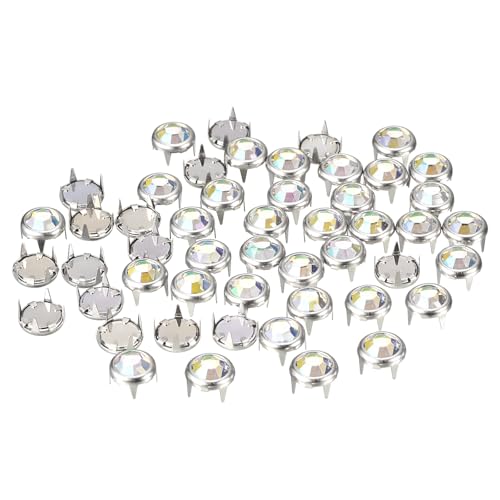 sourcing map Strassstein-Nieten, 8 mm, schillernde Nagelkopf-Nieten, Verzierungen, dekorative Nieten für Heimwerker, Lederhandwerk, Kleidung, Tasche, Gürtel, 200 Stück (buntes Weiß) von sourcing map