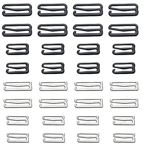 SOWAKA BH-Trägerhaken aus Metall, verschiedene Größen, bunt, Ersatzhaken für Bikini-BH, Nähen, Neckholder, Oberteile, Badekleid, Dessous, Slip (1,8 cm und 2,5 cm, Silber und Schwarz) von sowaka
