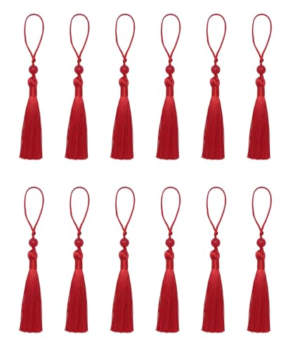 SOWAKA Mini-Quasten mit Perlenschlaufe, weich, handgefertigt, 12,7 cm, für Bastelprojekte, Ohrringe, Lesezeichen, Schmuckherstellung, Abschlussfeier, Souvenir, Kleidung, Nähzubehör, Rot, 20 Stück von sowaka