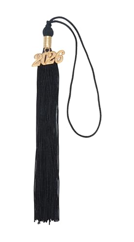 Sowaka Akademische Abschlussquaste mit 2026 Jahr Charm Gold Silber Hängende Anhänger Quaste für Doktor Bachelor Graduate Cap Souvenir Partys Dekoration (Schwarz, 2026 - Gold Charm) von sowaka