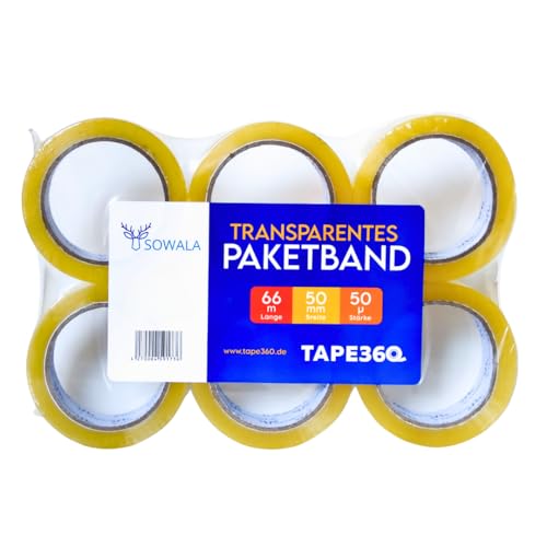 Paketklebeband transparent | 3 Rollen | Geräuscharmes Profi Paketband mit starker Klebkraft | 66 m x 50 mm | Packband | Klebeband | Verpackungsband Paketklebeband transparent | 3 Rollen | Geräuscharmes Profi Paketband mit starker Klebkraft | 66 m x 50 mm | Packband | Klebeband | Verpackungsband von sowala