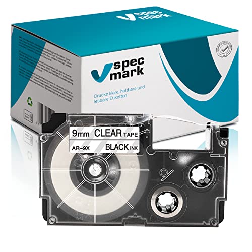 Specmark Schriftband XR-9X Farbbandersatz für Etikettendrucker - Farbe des Bandes Transparent - Druckfarbe Schwarz - Kompatibel mit den Meisten Casio Druckern - Etikettendruckmaschinen - 9mm x 8m von specmark