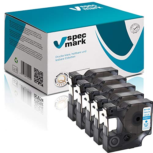 specmar 45011 Schriftband 12mm x 7m Satz x 5 St. Blau auf Durchsichtig Kompatibel mit LM Label-Manager LP Label-Point LW -Writer DUO von specmark