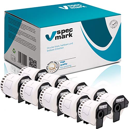 specmark 10 Rollen Endlosetiketten kompatibel mit Brother DK-22205 62mm x 30,48m Etiketten für allen QL-Etikettendruckern QL-570 QL-700 QL-800 von specmark