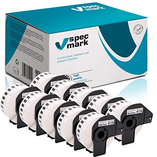 specmark 10 Rollen Endlosetiketten kompatibel mit Brother DK-22214 12mm x 30,48m Etiketten für allen QL-Etikettendruckern QL-570 QL-700 QL-800 von specmark