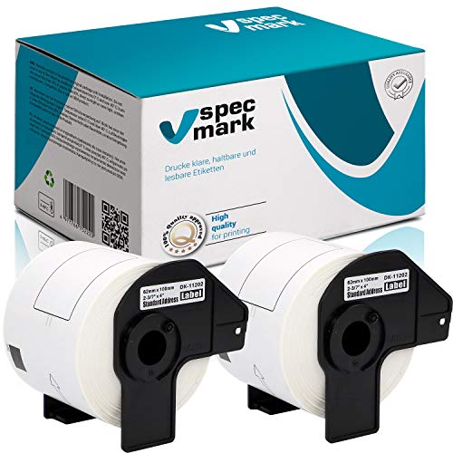 specmark 2 Rollen Einzeletiketten kompatibel mit Brother DK-11202 62mm x 100mm 300 Stück Etiketten für allen QL-Etikettendruckern QL-570 QL-700 QL-800 specmark 2 Rollen Einzeletiketten kompatibel mit Brother DK-11202 62mm x 100mm 300 Stück Etiketten für allen QL-Etikettendruckern QL-570 QL-700 QL-800 von specmark