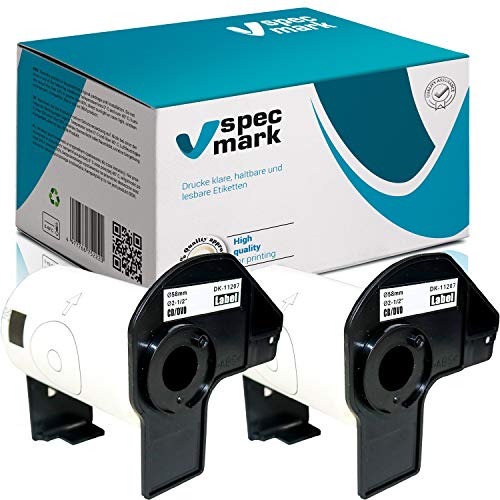specmark 2 Rollen Einzeletiketten kompatibel mit Brother DK-11207 Ø 58mm 100 Stück Etiketten für allen QL-Etikettendruckern QL-570 QL-700 QL-800 von specmark