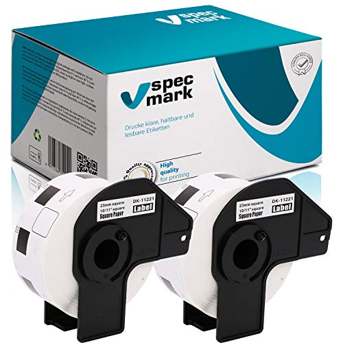specmark 2 Rollen Einzeletiketten kompatibel mit Brother DK-11221 23mm x 23mm 1000 Stück Etiketten für allen QL-Etikettendruckern QL-570 QL-700 QL-800 von specmark