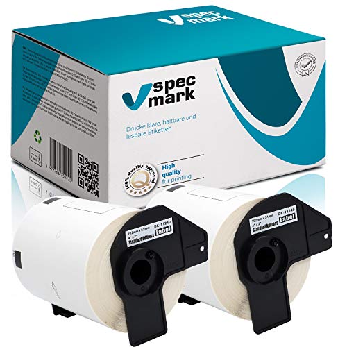 specmark 2 Rollen Einzeletiketten kompatibel mit Brother DK-11240 102mm x 51mm 600 Stück Etiketten für Drucker QL-Etikettendruckern QL-1050 QL-1060N QL-1100 von specmark