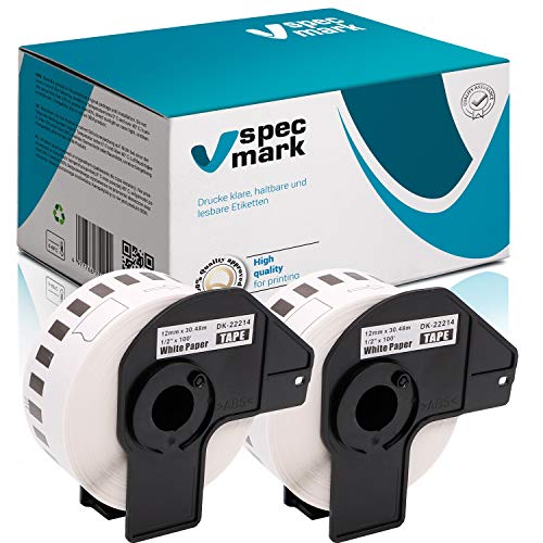 specmark 2 Rollen Endlosetiketten kompatibel mit Brother DK-22214 12mm x 30,48m Etiketten für allen QL-Etikettendruckern QL-570 QL-700 QL-800 specmark 2 Rollen Endlosetiketten kompatibel mit Brother DK-22214 12mm x 30,48m Etiketten für allen QL-Etikettendruckern QL-570 QL-700 QL-800 von specmark