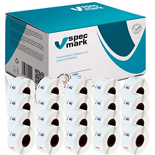 specmark 20 Etiketten-Rollen kompatibel mit DYMO S0929120 25mm x 25mm S0929120 750 Stück kompatibel zu allen Etikettendruckern LabelWriter 450 4XL Seiko-SLP von specmark