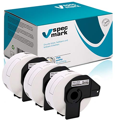 specmark 3 Rollen Einzeletiketten kompatibel mit Brother DK-11201 29mm x 90mm 400 Stück Etiketten für allen QL-Etikettendruckern QL-570 QL-700 QL-800 specmark 3 Rollen Einzeletiketten kompatibel mit Brother DK-11201 29mm x 90mm 400 Stück Etiketten für allen QL-Etikettendruckern QL-570 QL-700 QL-800 von specmark