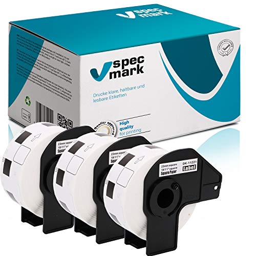 specmark 3 Rollen Einzeletiketten kompatibel mit Brother DK-11221 23mm x 23mm 1000 Stück Etiketten für allen QL-Etikettendruckern QL-570 QL-700 QL-800 von specmark