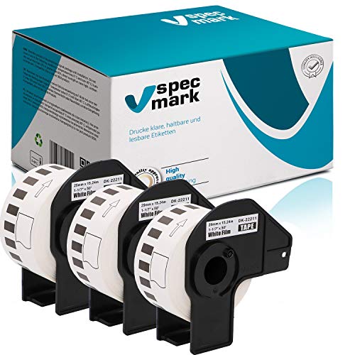 specmark 3 Rollen Endlosetiketten kompatibel mit Brother DK-22211 29mm x 15,24m Etiketten für allen QL-Etikettendruckern QL-570 QL-700 QL-800 von specmark
