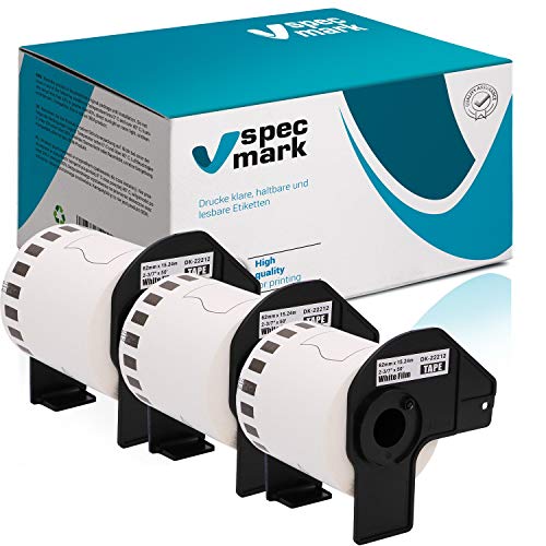 specmark 3 Rollen Endlosetiketten kompatibel mit Brother DK-22212 62mm x 15,24m Etiketten für allen QL-Etikettendruckern QL-570 QL-700 QL-800 von specmark