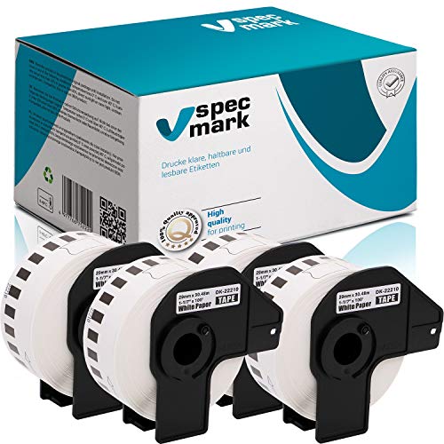 specmark 4 Rollen Endlosetiketten kompatibel mit Brother DK-22210 29mm x 30,48m Etiketten für allen QL-Etikettendruckern QL-570 QL-700 QL-800 von specmark