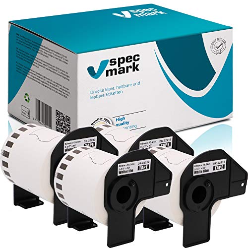 specmark 4 Rollen Endlosetiketten kompatibel mit Brother DK-22212 62mm x 15,24m Etiketten für allen QL-Etikettendruckern QL-570 QL-700 QL-800 von specmark