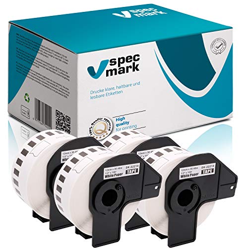 specmark 4 Rollen Endlosetiketten kompatibel mit Brother DK-22214 12mm x 30,48m Etiketten für allen QL-Etikettendruckern QL-570 QL-700 QL-800 specmark 4 Rollen Endlosetiketten kompatibel mit Brother DK-22214 12mm x 30,48m Etiketten für allen QL-Etikettendruckern QL-570 QL-700 QL-800 von specmark
