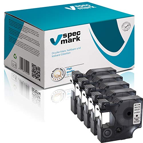 specmark 40922 Schriftband 9 mm x 7m Satz x 5 St. Schwarz auf Silber von specmark