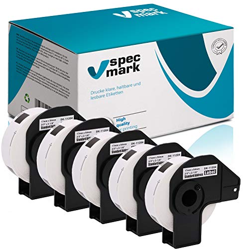 specmark 5 Rollen Einzeletiketten kompatibel mit Brother DK-11204 17mm x 54mm 400 Stück Etiketten für allen QL-Etikettendruckern QL-570 QL-700 QL-800 von specmark