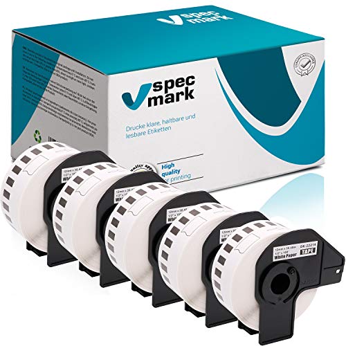 specmark 5 Rollen Endlosetiketten kompatibel mit Brother DK-22214 12mm x 30,48m Etiketten für allen QL-Etikettendruckern QL-570 QL-700 QL-800 specmark 5 Rollen Endlosetiketten kompatibel mit Brother DK-22214 12mm x 30,48m Etiketten für allen QL-Etikettendruckern QL-570 QL-700 QL-800 von specmark