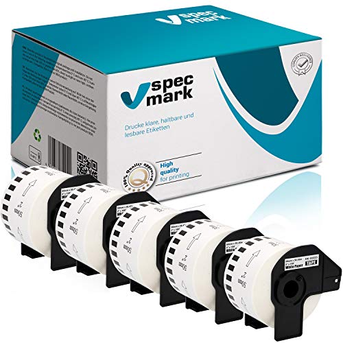 specmark 5 Rollen Endlosetiketten kompatibel mit Brother DK-22223 50mm x 30,48m Etiketten für allen QL-Etikettendruckern QL-570 QL-700 QL-800 von specmark
