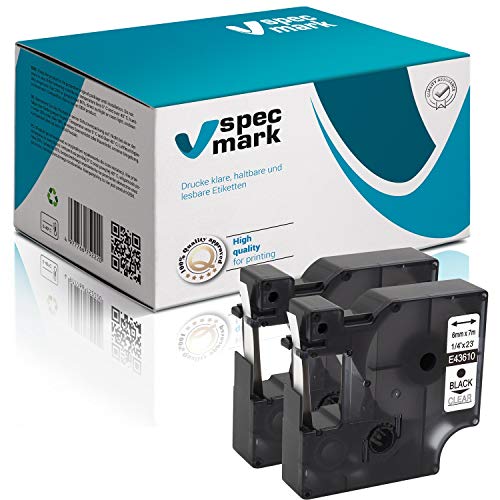 specmark Kompatibel für DYMO D1 43610 S0720770 Schriftband 6mm x 7m Satz x 2 St. Schwarz auf Durchsichtig Kompatibel mit DYMO D1 für Drucker LM Label-Manager LP Label-Point LW -Writer DUO von specmark