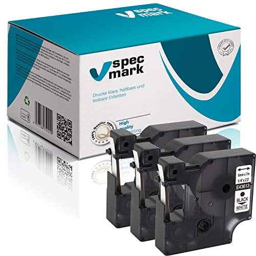 specmark Kompatibel für DYMO D1 43613 S0720780 Schriftband 6mm x 7m Satz x 3 St. Schwarz auf Weiß Kompatibel mit DYMO D1 für Drucker LM Label-Manager LP Label-Point LW -Writer DUO von specmark