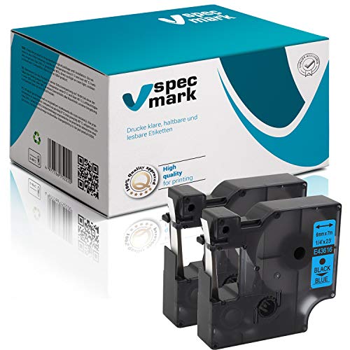 specmark Kompatibel für DYMO D1 43616 S0720790 Schriftband 6mm x 7m Satz x 2 St. Schwarz auf Blau Kompatibel mit DYMO D1 für Drucker LM Label-Manager LP Label-Point LW -Writer DUO specmark Kompatibel für DYMO D1 43616 S0720790 Schriftband 6mm x 7m Satz x 2 St. Schwarz auf Blau Kompatibel mit DYMO D1 für Drucker LM Label-Manager LP Label-Point LW -Writer DUO von specmark