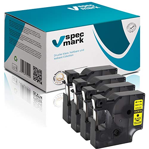 specmark Kompatibel für DYMO D1 43618 Schriftband 6mm x 7m Satz x 4 St. Schwarz auf Gelb Kompatibel mit DYMO D1 für Drucker LM Label-Manager LP Label-Point LW Writer DUO specmark Kompatibel für DYMO D1 43618 Schriftband 6mm x 7m Satz x 4 St. Schwarz auf Gelb Kompatibel mit DYMO D1 für Drucker LM Label-Manager LP Label-Point LW Writer DUO von specmark