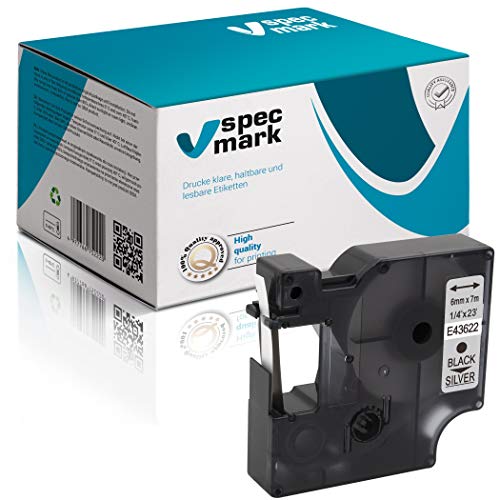 specmark Kompatibel für DYMO D1 43622 Schriftband 6mm x 7m Schwarz auf Silber Kompatibel mit DYMO D1 für Drucker LM Label-Manager LP Label-Point LW -Writer DUO specmark Kompatibel für DYMO D1 43622 Schriftband 6mm x 7m Schwarz auf Silber Kompatibel mit DYMO D1 für Drucker LM Label-Manager LP Label-Point LW -Writer DUO von specmark