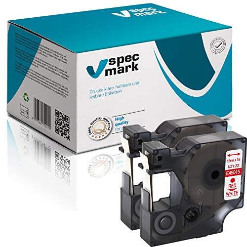 specmark Kompatibel für DYMO D1 45015 S0720600 Schriftband 12mm x 7m Satz x 2 St. Rot auf Weiß Kompatibel mit LM LabelManager LP LabelPoint LW LabelWriter DUO von specmark