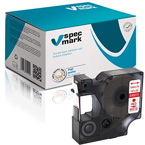 specmark Kompatibel für DYMO D1 45015 Schriftband 12mm x 7m Rot auf Weiß (S0720550) kompatibel mit DYMO D1 für Drucker LM Label-Manager LP Label-Point LW -Writer DUO von specmark