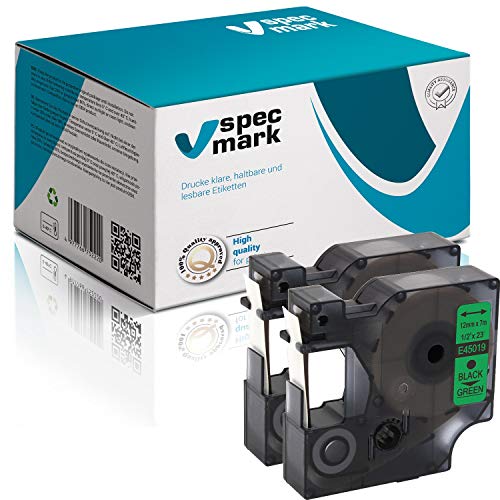 specmark Kompatibel für DYMO D1 45019 S0720610 Schriftband 12mm x 7m Satz x 2 St. Schwarz auf Grün Kompatibel mit LM LabelManager LP LabelPoint LW LabelWriter DUO specmark Kompatibel für DYMO D1 45019 S0720610 Schriftband 12mm x 7m Satz x 2 St. Schwarz auf Grün Kompatibel mit LM LabelManager LP LabelPoint LW LabelWriter DUO von specmark